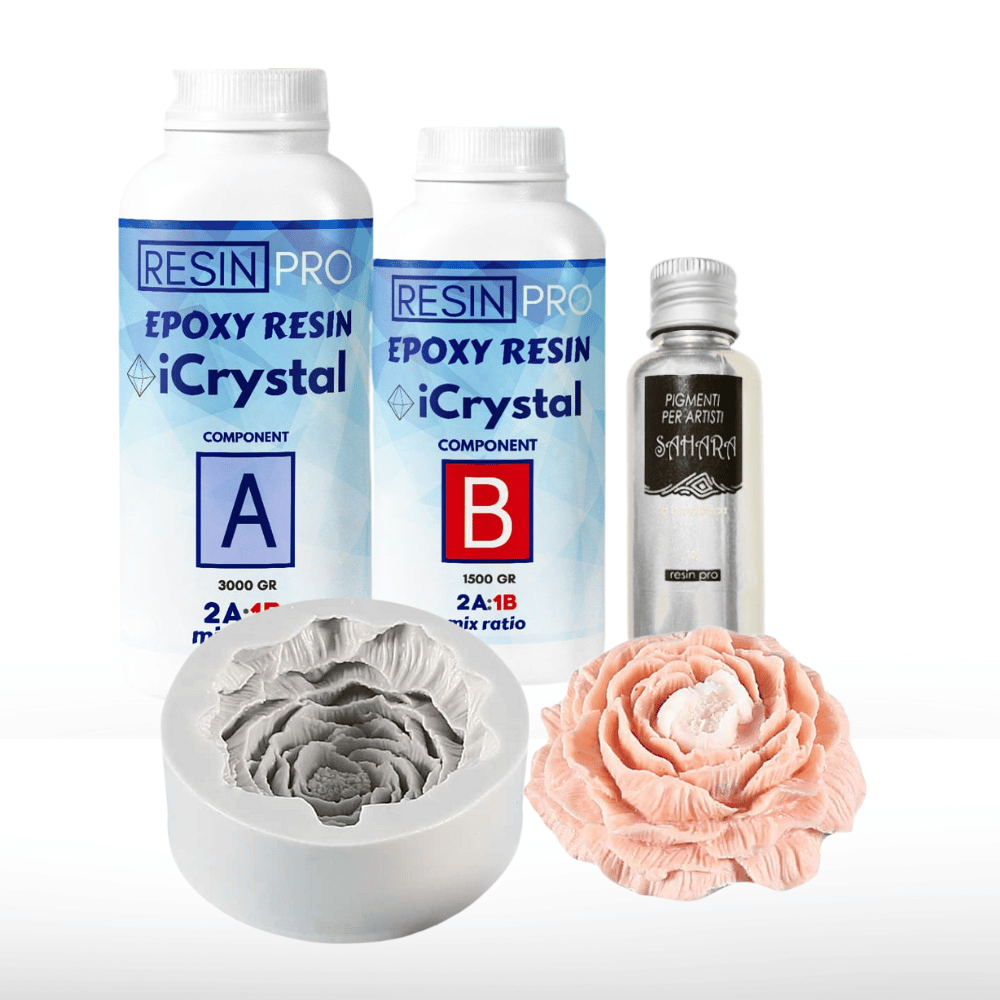 Zestaw Kryształowa Żywica z Efektem Kwiatu – iCrystal + Pigment Sahara + Forma