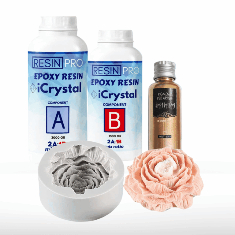 Zestaw Kryształowa Żywica z Efektem Kwiatu – iCrystal + Pigment Sahara + Forma - Kit + Złoty